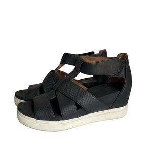 Dr Scholls Black Platform Sandals Womens 8M Comfort Wedge Strappy Summer Shoes
